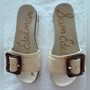 Sam Edelman Cream Buckle Slide Sandals